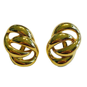 Vintage Napier Clip On Earrings Goldtone Chunky Retro 1980’s Boss Lady